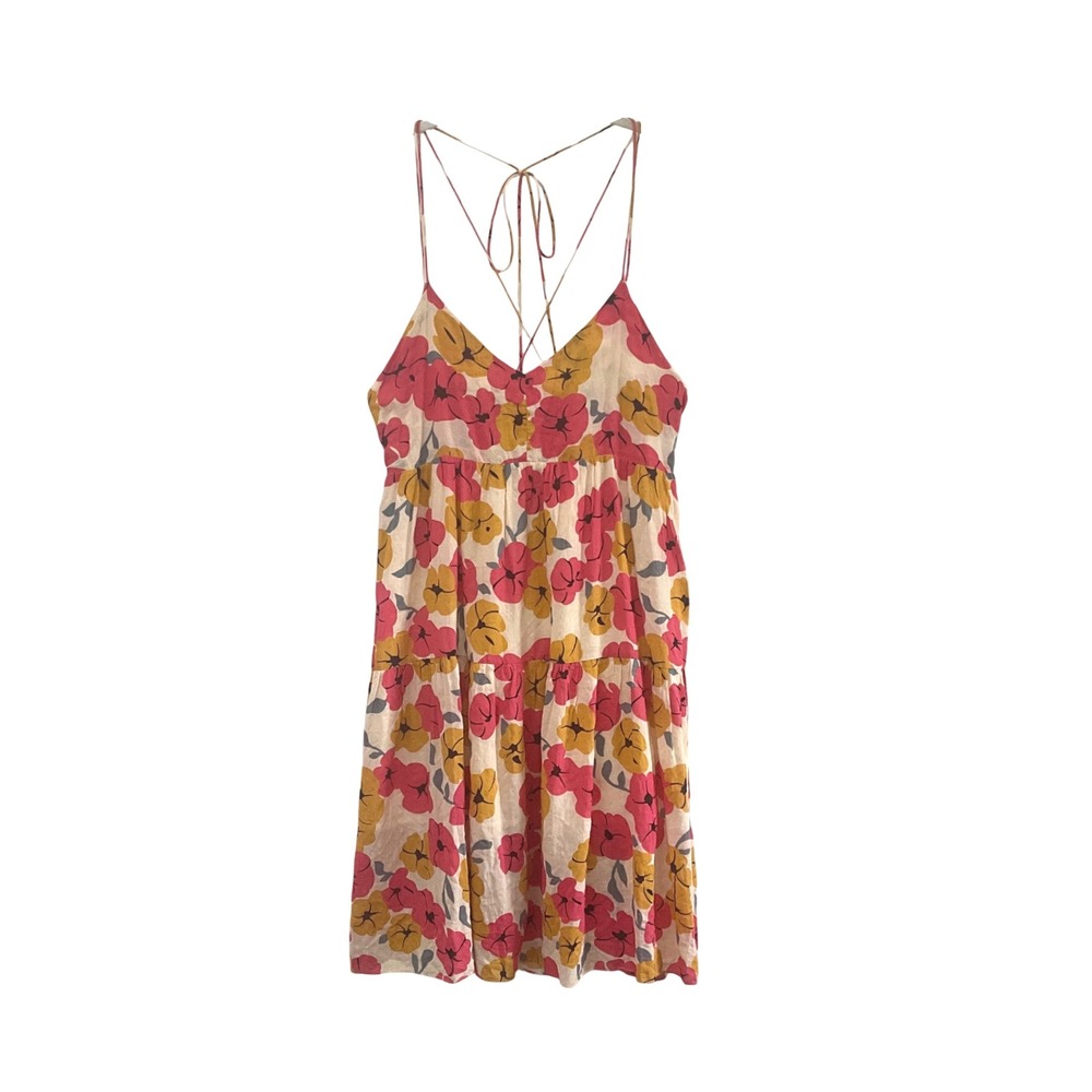 Millibon Floral Sundress Lined Adjustable Strappy Back A Line Dress Women Size L